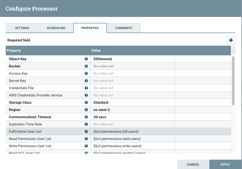 Configuring Processor for Data Integration using Apache Nifi to Amazon S3